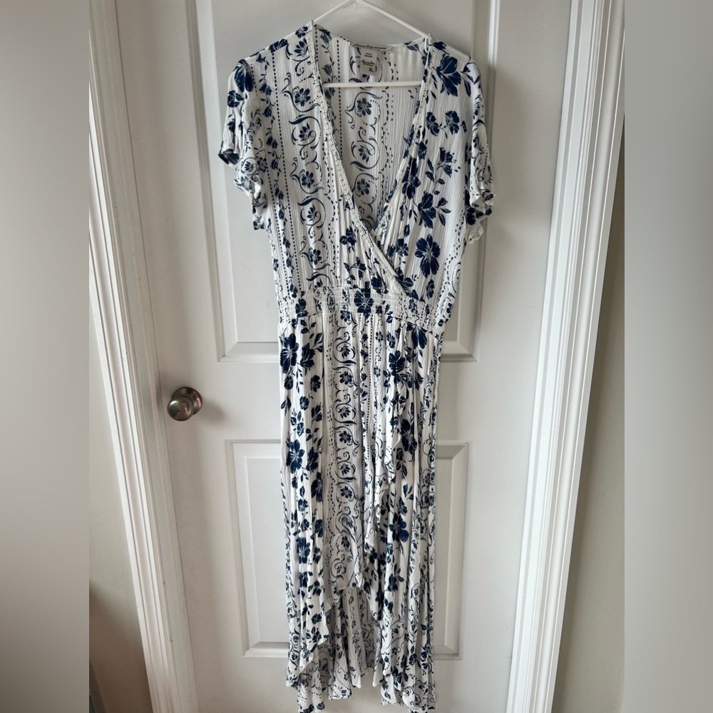 Blue and white high low dress